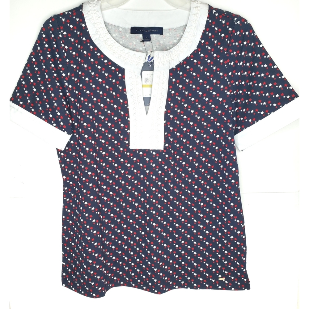 Tommy Hilfiger Star Print V-neck Polo Shirt